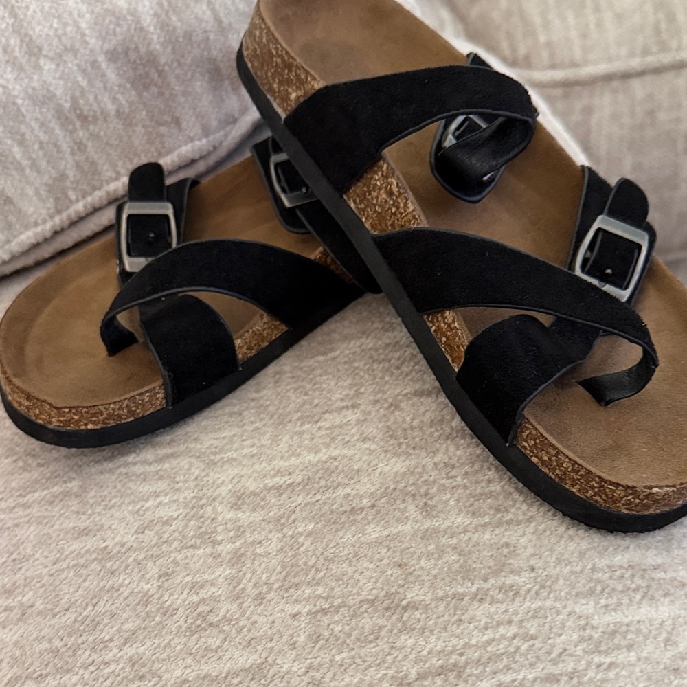 Aeropostale Black Suede Double-Strap Cork Sandals